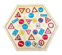 Hess Holzspielzeug 14953 - Juego de letras de mosaico de madera en forma hexagonal con 24 piezas, señales de tráfico, para niños a partir de 3 años, hecho a mano, como regalo de cumpleaños, Navidad o Pascua