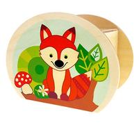Hess Holzspielzeug 15216 - Hucha de Madera con Llave, Animales del Bosque, búho, Erizo y Zorro, Regalo de cumpleaños para niños, Aprox. 11,5 x 8,5 x 6,5 cm, Multicolor