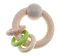 Hess Juguete de madera 11140 - Sonajero de madera, hecho a mano, circular, con 3 anillos, serie Nature en color verde manzana, para bebés a partir de 6 meses, para ejercicios de agarre y motricidad