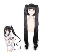 Hestia Wig es incorrecto intentar recoger a las chicas en una mazmorra Hestia Cosplay pelucas de pelo negro largo con coletas de chip