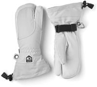 Hestra Heli - Guantes de esquí para Mujer, Guantes clásicos de Piel de 3 Dedos, para esquí, Snowboard y montañismo (Ajuste Femenino), Color Gris Claro/Blanco Roto, Talla 8