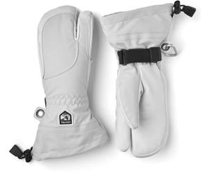Hestra Heli - Guantes de esquí para Mujer, Guantes clásicos de Piel de 3 Dedos, para esquí, Snowboard y montañismo (Ajuste Femenino), Color Gris Claro/Blanco Roto, Talla 8