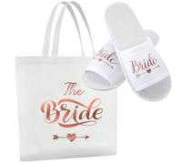Hestya 2 Piezas de Set de Regalos para Novia Bolsos Tote de Lona Novia de 35 x 40 cm de Color Oro Rosa Zapatillas de Spa Regalos de Despedida de Soltera para Boda Noviazgo Propuesta