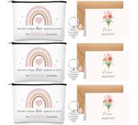Hestya 3 Sets Regalo para Profesores Incluir Bolsa de Maquillaje de Lona Llavero de Agradecimiento Tarjeta de Felicitación con sobre Regalo de Agradecimiento por Graduación Maestro Navidad(Elegante)