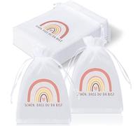 Hestya 30 Piezas Bolsas de Organza con la Frase Schön Dass du da Bist Recuerdos de Comunión Recuerdos Bautizos de Boda Bolsas de Organza para Arcoíris rosa para Chocolate, Galletas Confirmaciones