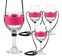 Hestya 4 Piezas Portavasos de Fieltro para Colgar Portavasos Portátil para Festivales Soporte Colgante Ajustable para Copas Para Fiestas Cumpleaños Navidad y Picnics(Rojo Rosa)