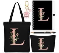 Hestya 5 Piezas Regalo con Letras Neceser con Llavero, Libreta, Bolígrafo Regalo con Letras para el Colegio, Cumpleaños, Navidad(Letra L)