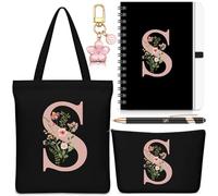 Hestya 5 Piezas Regalo con Letras Neceser con Llavero, Libreta, Bolígrafo Regalo con Letras para el Colegio, Cumpleaños, Navidad(Letra S)