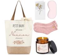 Hestya 5 Piezas Regalo para Niñera Bolso con Cinta de Encaje Vela Aromática Antifaz Opaco para Dormir Calcetines Tarjeta de Felicitación Decorada con Gypsophila Seca para Niñera Fin de Contrato