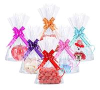 Hestya 50 Piezas 15 x 25 cm Bolsa de Celofán de Fondo de Bloque Transparente Bolsa de Dulces/ Fiesta/ Regalo/ Hogar con Lazos de Bolsa Coloridos (Estilo A)