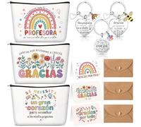 Hestya 9 Piezas Regalos Fin de Curso para Profesores Regalo Graduación Maestra Infantil Profesora Primaria Gracias por Todo Español Neceser Llavero Tarjeta de Agradecimiento para Profe Guardería