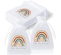 Hestya Bolsas de Organza con la Frase Schön Dass du da Bist Recuerdos de Comunión Recuerdos de Boda Bolsas de Organza para Chocolate, Galletas para Bautizos, Confirmaciones(30,Tierischer regenboog)