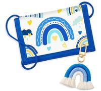Hestya Monedero Infantil Carteras para Niños Chicas Bolsa de Cuello de Viaje con Llavero Billetera Plegable Triple con Diferentes Estampados Regalos de Cumpleaños (Arcoíris Boho Azul Cielo)