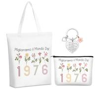 Hestya Regalo para Mujer en su Cumpleaños Incluye Bolso de Compras Neceser y Llavero Regalo para Esposa o Amiga Celebra su Cumpleaños(1976)