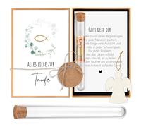 Hestya Regalos de Bautismo para Niñas Niños Regalos de Dinero para Bautizo Embalaje de Regalo de Dinero con Tubo de Ensayo Ángel de Madera Tarjeta Caja para Cupón Semillas (Pez Eucalipto)