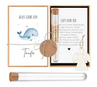 Hestya Regalos de Bautismo para Niñas Niños Regalos de Dinero para Bautizo Embalaje de Regalo de Dinero con Tubo de Ensayo Ángel de Madera Tarjeta Caja para Cupón Semillas(Ballena)