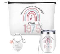 Hestya Regalos Mujer 50 Años, Regalos 50 Cumpleaños Mujer Bolsa de Maquillaje Llavero y Taza de Arcoíris para, Este Es un Regalo para Madres, Hermanas, Amigos y Seres Queridos en el Año 1975