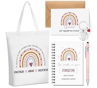 Hestya Set de 6 Regalo para Profesora Infantil Regalo Maestra Bolsa Profesora Libreta y Bolígrafo para Maestra Llaveros para Profe Tarjeta de Agradecimiento con sobre para Fin de Curso Gradu(Arcoíris)