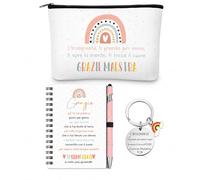 Hestya Set de Regalo de Agradecimiento para el Profesor Cuaderno de Bolsillo con Bolígrafo y Llavero Bolsa de Cosméticos con Frases Grazie Maestra Cuadernos Regalos de Graduación