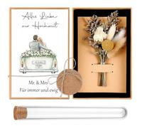 Hestya Set de Regalo de Boda Flores Secas Tarjeta de Felicitación Tubo de Ensayo de Plástico por Dinero Caja de Regalo Etiqueta Redonda de Papel Kraft Cuerda de Cáñamo para Recién Casados