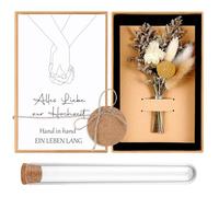 Hestya Set de Regalo de Dinero para Bodas Incluido Tarjeta de Felicitación de Flores Secas Tubo de Ensayo de Plastico Caja de Regalo de Boda Cuerda de Cáñamo para Novia y el Novio (Hand In Hand)