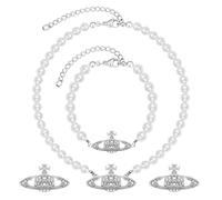 HESUSUSI 3 Piezas Collar de Perlas de Saturno para Mujer de Planeta Collar de Diamantes de Imitación de Cristal Saturno para Esposa Novia Hija Madre Cumpleaños Aniversario Regalo