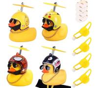 HESUSUSI 4 Piezas Juguetes De Pato De Goma Adorno De Coche De Juguete De Pato Patito Moto Patos Piloto con Casco De Hélice y Correa De Sujeción para La Bici De La Motocicleta del Coche