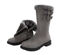 HESYSUAN Botas acogedoras y esponjosas para mujer, botas de nieve de felpa térmicas, informales, con forro de piel, cremallera lateral, botas cálidas a media pantorrilla, gris, 39.5 EU