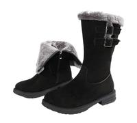 HESYSUAN Botas acogedoras y esponjosas para mujer, botas de nieve de felpa térmicas, informales, con forro de piel, cremallera lateral, botas cálidas a media pantorrilla, Black, 39.5 EU