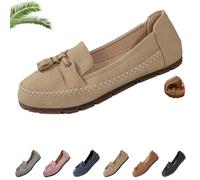 HESYSUAN Mocasines de piel de ante auténtica y cómodos para mujer, mocasines ortopédicos suaves de ajuste ancho para mujer, cómodos y ligeros mocasines sin cordones, Khaki, 34.5 EU