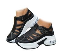 HESYSUAN Sandalias de cuña con plataforma transpirable para mujer, sandalias ortopédicas de ancho ancho ancho ajustable, sandalias de gladiador romano, Black, 39.5 EU