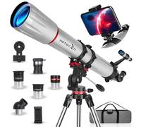 HETEKAN Telescopio, Telescopio Astronómico Adultos 90/900mm, Telescopios Refractor Profesional para Niños y Principiantes, Aumento 450X, con 3 Oculares, Adaptador para Teléfono y Funda de Transporte