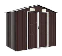HETFTJN Cobertizo Braun 205 x 129 x 183 cm de acero galvanizado, resistente a la intemperie con techo reprimido y puerta corredera para herramientas de jardín, cortacésped y herramientas