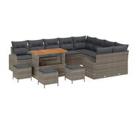 HETFTJN Juego de sofás de jardín de 13 piezas, gris, 110 x 55 x 71 cm, polirratán, resistente a la intemperie, sofá esquinero con espacio de almacenamiento, mini salón para balcón, jardín, terraza