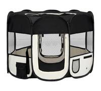 HETFTJN Parque plegable para cachorros con bolsa de transporte, caja octogonal de acero y poliéster, 90 x 90 x 58 cm, para perros y cachorros, color negro y crema