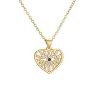 HETICA Collar de corazón dorado contra el mal de ojo, colgante de corazón de circonita cúbica, joyería de regalo para mujer, Latón, Circonia cúbica