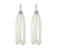 HETICA Pendientes largos de perlas con borla para mujer, aretes colgantes de perlas de agua dulce de imitación exagerados, joyería para regalo de boda