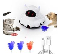 HETOO Juguete interactivo 2 en 1 para gatos de interior, juguete automático para gatos con 7 agujeros de ratones que golpean una pluma móvil de topo, punto rojo y puntero de estrella, juguetes