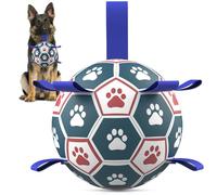 HETOO Juguetes interactivos de fútbol americano para perros con cincha, bolas de agua duraderas para perros para razas pequeñas y medianas, interiores y exteriores, azul y blanco (8 pulgadas)