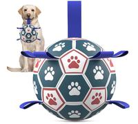 HETOO Juguetes interactivos de fútbol americano para perros con cincha, bolas de agua duraderas para perros para razas pequeñas y medianas, interiores y exteriores, azul y blanco (6 pulgadas)