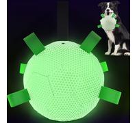 HETOO Juguetes que brillan en la oscuridad, pelotas interactivas para perros, pelota de fútbol para perros al aire libre con correas, juguetes para perros pequeños y medianos, regalos de cumpleaños
