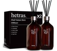 hetras - Juego de difusores de Varillas prémium de 16.9 onzas líquidas, Paquete de 2 Unidades, Madera de Hotel, Aroma Lujoso a Bosque, Fragancia de Lujo de Larga duración con 10 Varillas de caña para