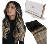 Hetto Extensiones Cortina Pelo Natural Humano 60cm Marrón Claro Extensiones Pelo Natural Cortina Liso Remy 100g Negro Balayage Marrón y Rubia #1b/8/22