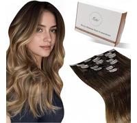 Hetto Extensiones de Cabello Humano con Clip 60cm Marrón Balayage Suave Liso Natural Clip de Extensiones Pelo Natural 5Piezas 80g Marrón Medio Ombre Rubio Ceniza #2/6/18