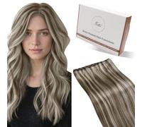 Hetto Extensiones de Cabello Natural Cortina Remy 55cm Extensiones de Cortina Pelo Natural Castaño Claro Cabello Humano 1 Pieza 100G Destacar Marrón Claro y Rubia Platino #P8/60