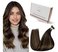 Hetto Extensiones de Cabello Natural Nano Ring Marrón Oscuro Balayage Extensiones Nanoring de Cabello Verdad Marrón Oscuro Ombre Castaño 50g 50s 40 cm