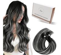 Hetto Extensiones de Cabello Natural Queratina Balayage Negro 50 CM Extensiones de Queratina de Pelo Natural Humano Remy Invisibile Keratina U tip Liso Larga 50g 50s Negro a Plata