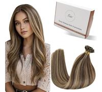 Hetto Extensiones de Cabello Natural Queratina Rubio 55 CM Extensiones de Queratina Cabello Natural Remy Humano Invisibles Liso Suave Recto 50g 50s Castaño con Mechas Rubio #P4/27