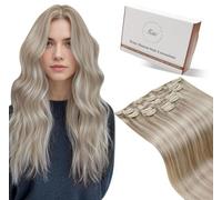 Hetto Extensiones de Clip de Pelo Natural 45 cm Rubio Extensiones Clip Cabello Natural Humano Invisibles Remy Liso Recto Largo Sedoso Suave Double Capa Mechas Rubias 5 Piezas 80g #18/613