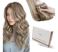 Hetto Extensiones de Micro Loop Pelo Natural Micro Ring Remy Extensiones de Pelo Humano Natural Liso Castaño y Rubio 50g 50s 55 cm #P8/24